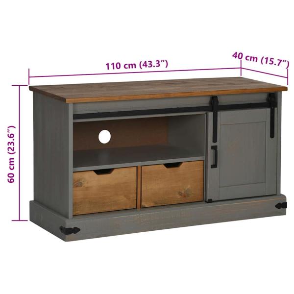 TV-Schrank HALDEN mit Schiebetür Grau 110x40x60 cm Massivholz