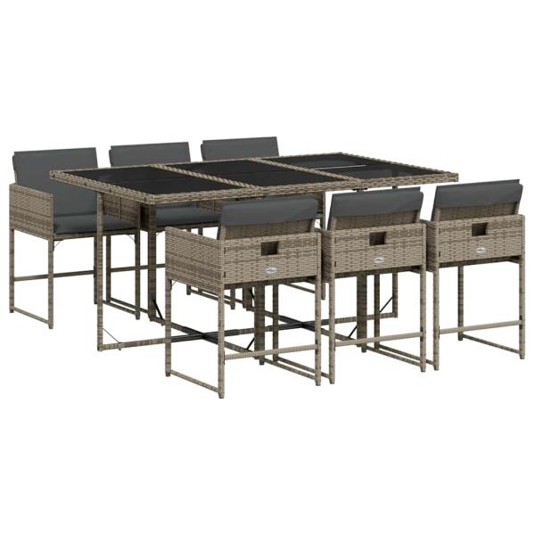 7-tlg. Garten-Essgruppe mit Kissen Grau Poly Rattan