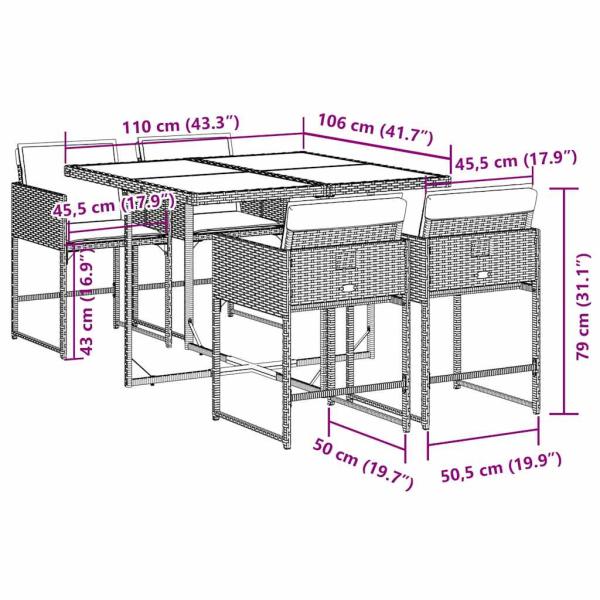 5-tlg. Garten-Essgruppe mit Kissen Grau Poly Rattan