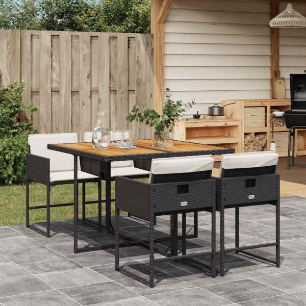 ARDEBO.de - 5-tlg. Garten-Essgruppe mit Kissen Schwarz Poly Rattan