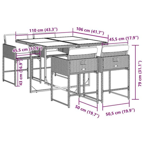 5-tlg. Garten-Essgruppe mit Kissen Schwarz Poly Rattan