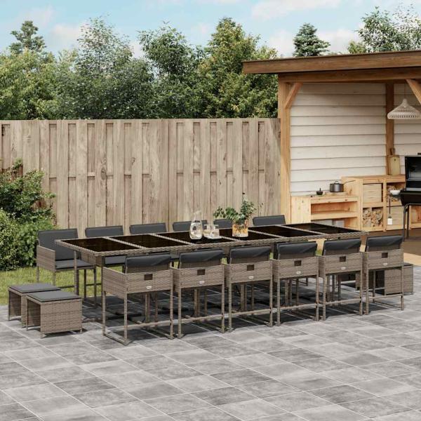 ARDEBO.de - 17-tlg. Garten-Essgruppe mit Kissen Grau Poly Rattan