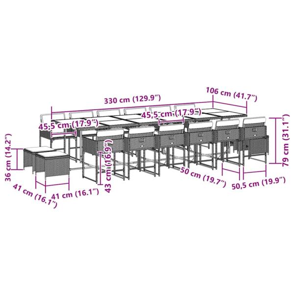 17-tlg. Garten-Essgruppe mit Kissen Grau Poly Rattan