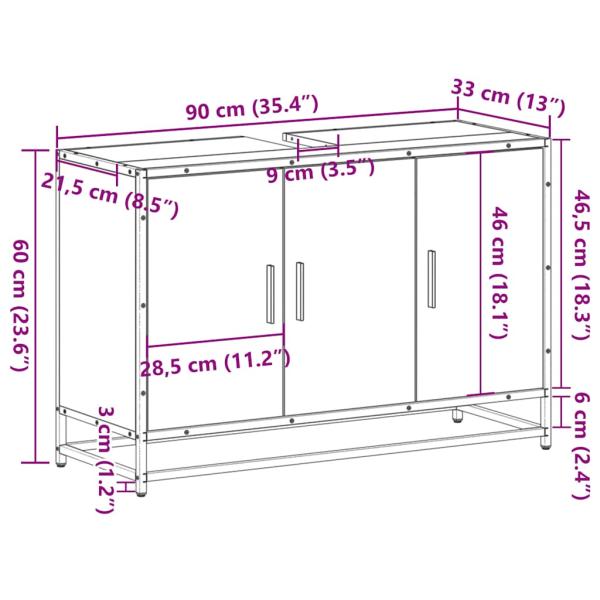 Waschbeckenunterschrank Grau Sonoma 90x33x60 cm Holzwerkstoff