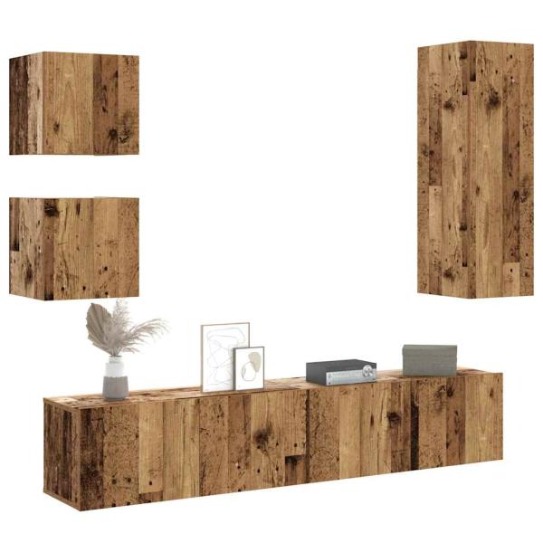ARDEBO.de - 5-tlg. TV-Schrank-Set Wandmontage Altholz-Optik Holzwerkstoff
