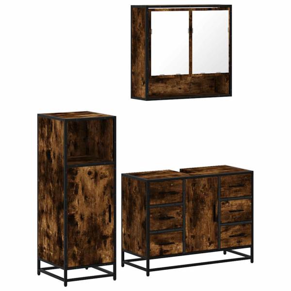 ARDEBO.de - 3-tlg. Badmöbel-Set Räuchereiche Holzwerkstoff