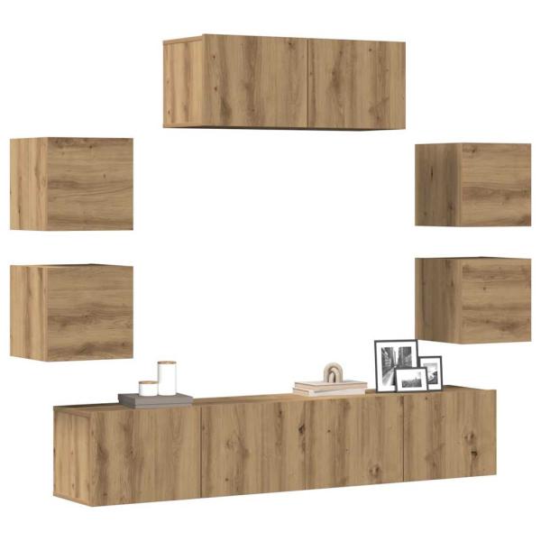 ARDEBO.de - 7-tlg. TV-Schrank-Set Wandmontage Artisan-Eiche Holzwerkstoff