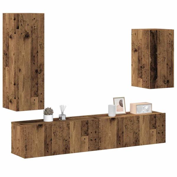 ARDEBO.de - 4-tlg. TV-Schrank-Set Wandmontage Altholz-Optik Holzwerkstoff
