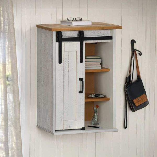 ARDEBO.de - Hängeschrank HALDEN mit Schiebetür Weiß 49x22,5x70 cm Kiefer