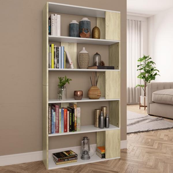 ARDEBO.de - Bücherregal/Raumteiler Weiß Sonoma-Eiche 80x24x159 cm