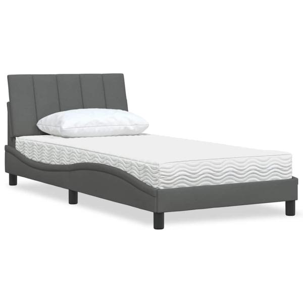 ARDEBO.de - Bett mit Matratze Dunkelgrau 100x200 cm Stoff