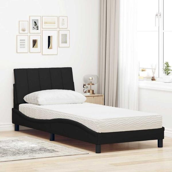 Bett mit Matratze Schwarz 90x200 cm Stoff