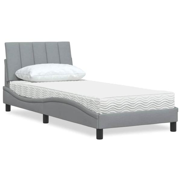 ARDEBO.de - Bett mit Matratze Hellgrau 90x190 cm Stoff