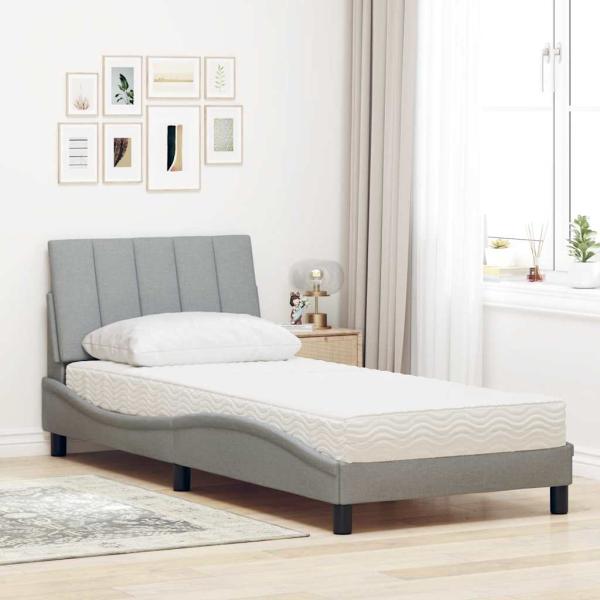 Bett mit Matratze Hellgrau 90x190 cm Stoff