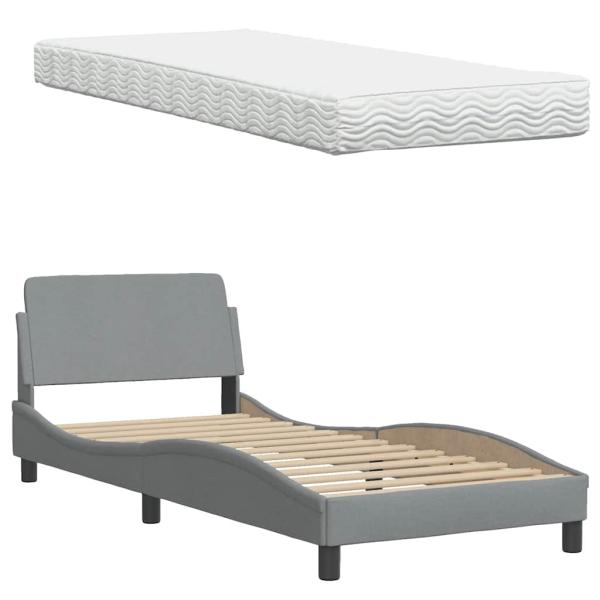 Bett mit Matratze Hellgrau 90x190 cm Stoff