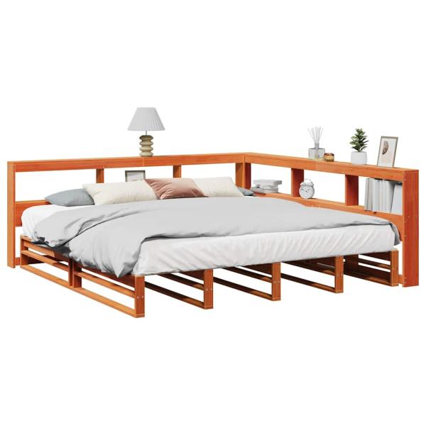 ARDEBO.de - Massivholzbett mit Regal ohne Matratze Wachsbraun 200x200 cm