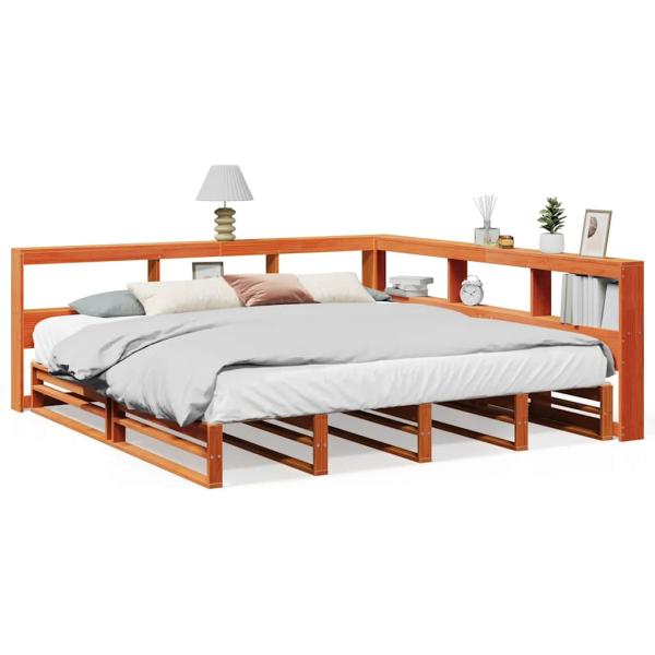Massivholzbett mit Regal ohne Matratze Wachsbraun 200x200 cm