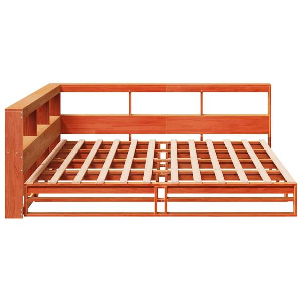 Massivholzbett mit Regal ohne Matratze Wachsbraun 200x200 cm