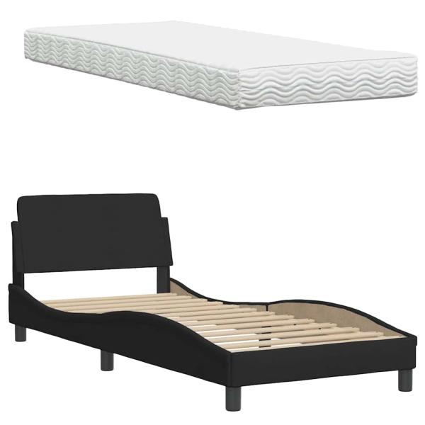 Bett mit Matratze Schwarz 80x200 cm Stoff
