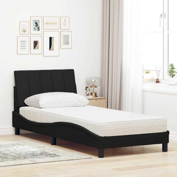 Bett mit Matratze Schwarz 90x190 cm Stoff