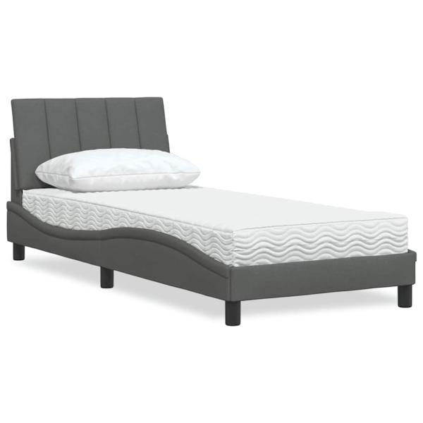ARDEBO.de - Bett mit Matratze Dunkelgrau 90x190 cm Stoff