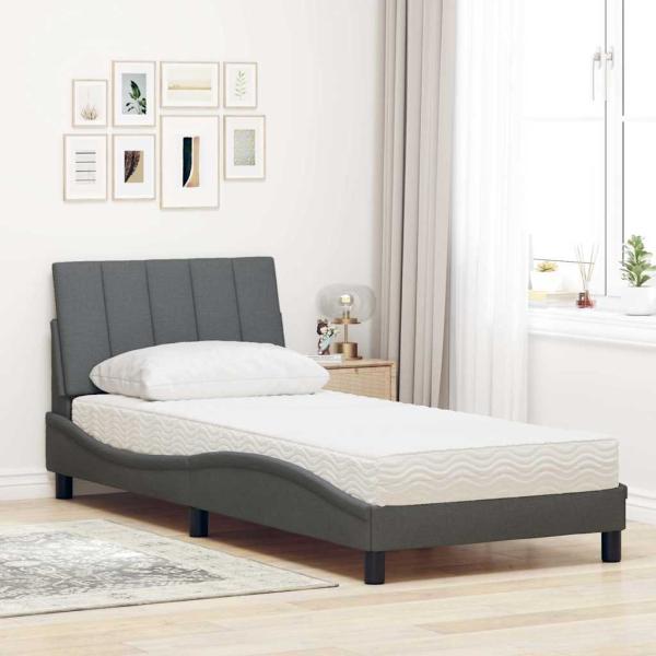 Bett mit Matratze Dunkelgrau 90x200 cm Stoff