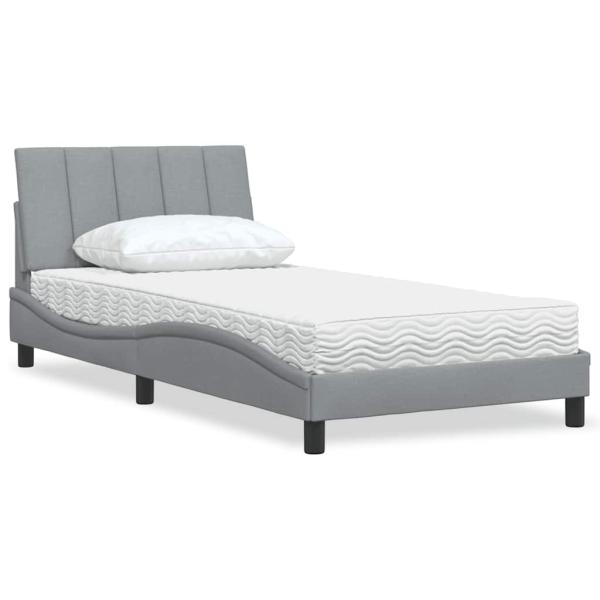 ARDEBO.de - Bett mit Matratze Hellgrau 100x200 cm Stoff