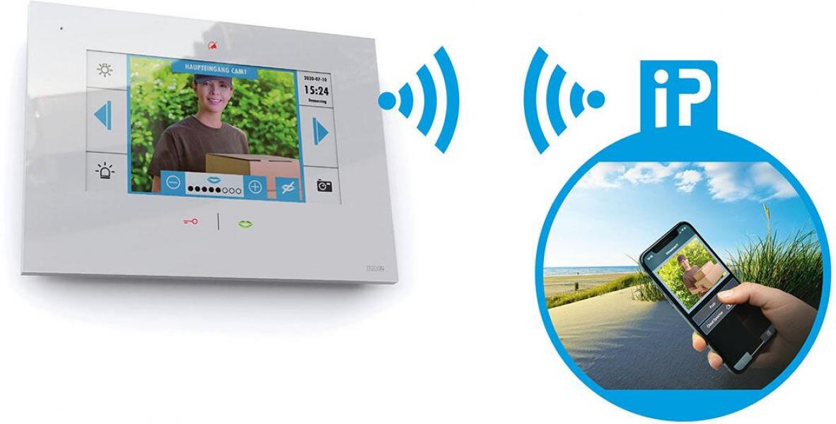 M-E Vistadoor VDV-907-IP-S Video Innenstation mit 7 Zoll Monitor iP, Bildspeicher, Freisprechen, Sensortouch & mp3, schwarz (41289)