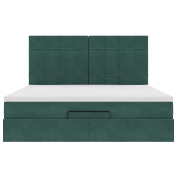 Ottoman-Bett mit Matratzen & LEDs Dunkelgrün 160x200 cm Samt
