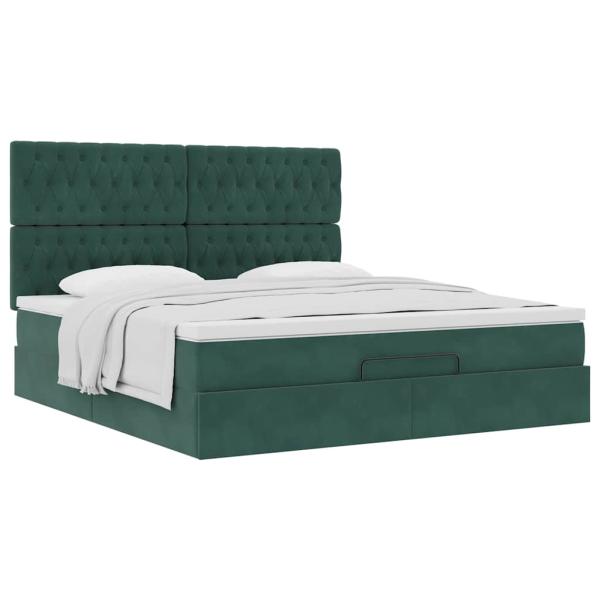 Ottoman-Bett mit Matratzen Dunkelgrün 160x200 cm Samt