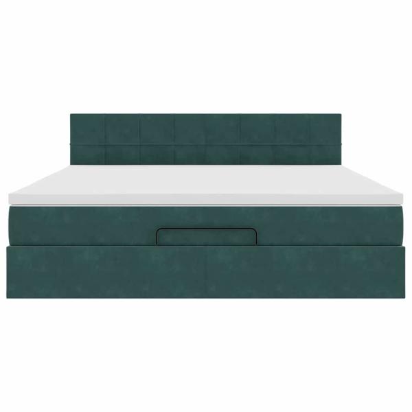 Ottoman-Bett mit Matratze & LEDs Dunkelgrün 160x200 cm Samt