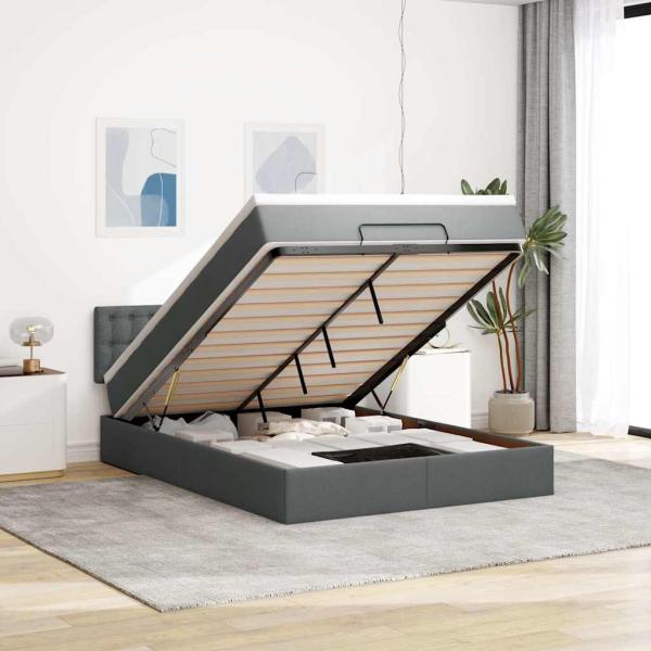 ARDEBO.de - Ottoman-Bett mit Matratze Dunkelgrau 140x200 cm Stoff