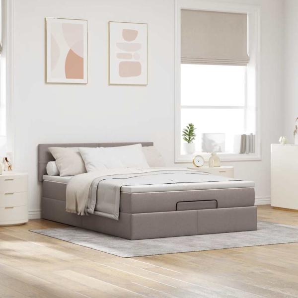 Ottoman-Bett mit Matratze Taupe 140x200 cm Stoff