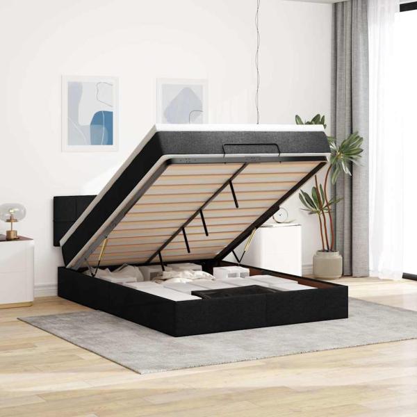 ARDEBO.de - Ottoman-Bett mit Matratze Schwarz 140x200 cm Stoff