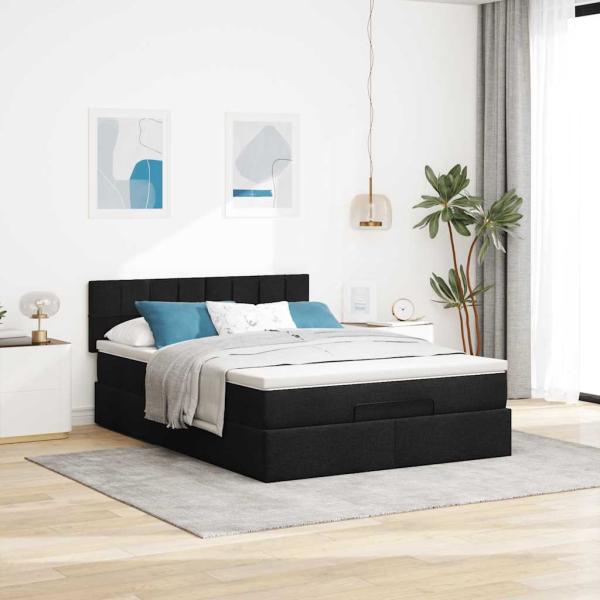 Ottoman-Bett mit Matratze Schwarz 140x200 cm Stoff