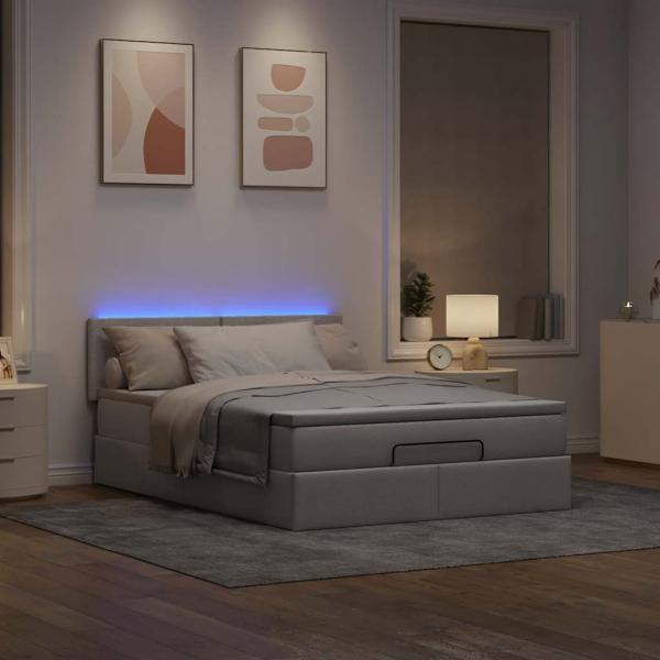 Ottoman-Bett mit Matratze & LEDs Taupe 140x200 cm Stoff
