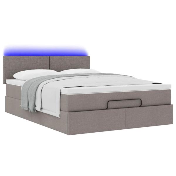 Ottoman-Bett mit Matratze & LEDs Taupe 140x200 cm Stoff