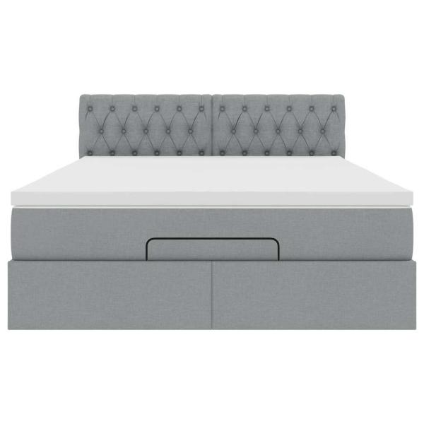 Ottoman-Bett mit Matratze & LEDs Hellgrau 140x200 cm Stoff