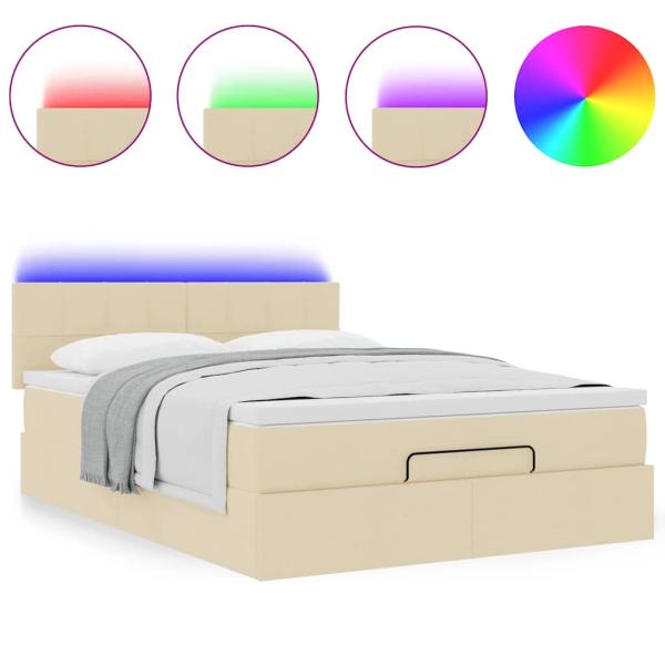 Ottoman-Bett mit Matratze & LEDs Creme 140x200 cm Stoff