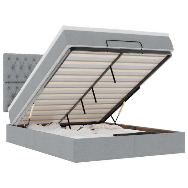 Ottoman-Bett mit Matratze & LEDs Hellgrau 140x200 cm Stoff