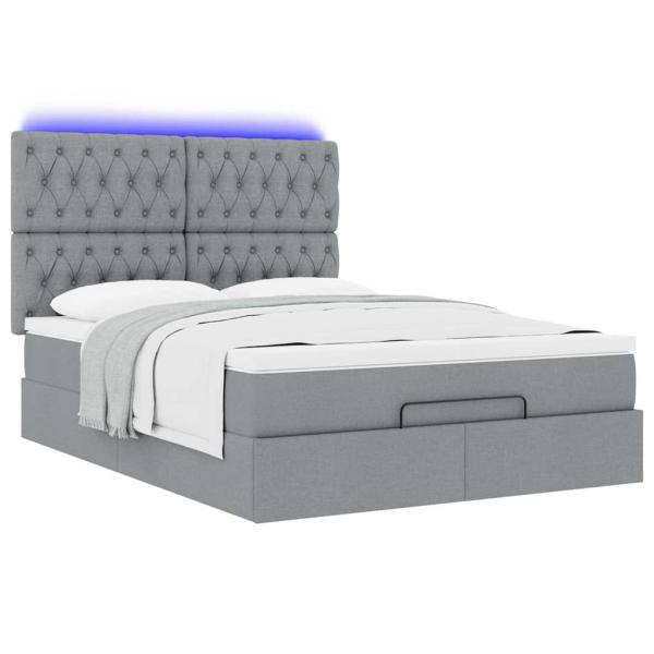 Ottoman-Bett mit Matratze & LEDs Hellgrau 140x200 cm Stoff