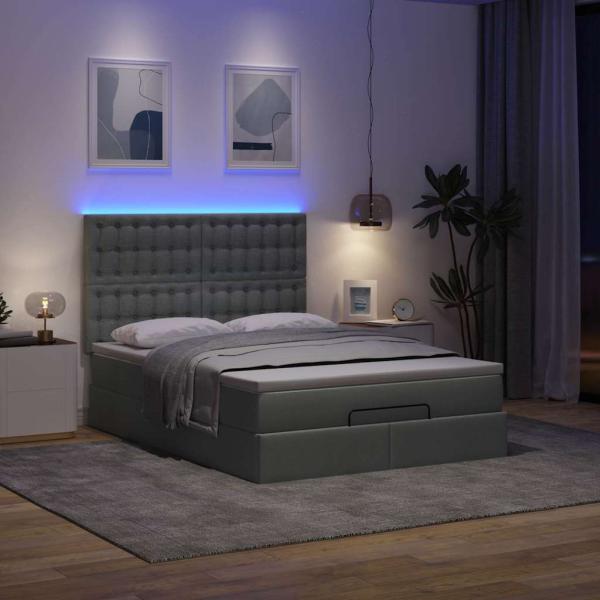 Ottoman-Bett mit Matratze & LEDs Dunkelgrau 140x200 cm Stoff