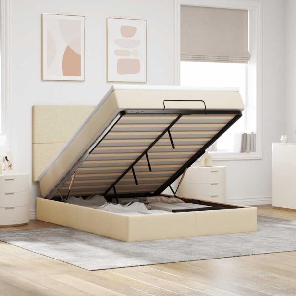 ARDEBO.de - Ottoman-Bett mit Matratze Creme 140x200 cm Stoff