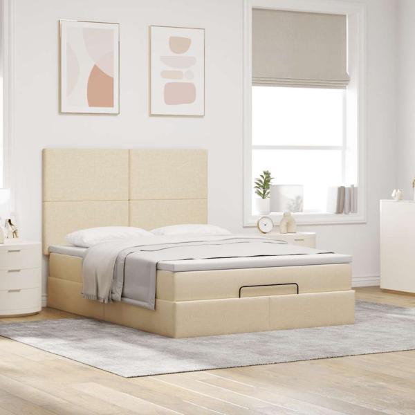 Ottoman-Bett mit Matratze Creme 140x200 cm Stoff