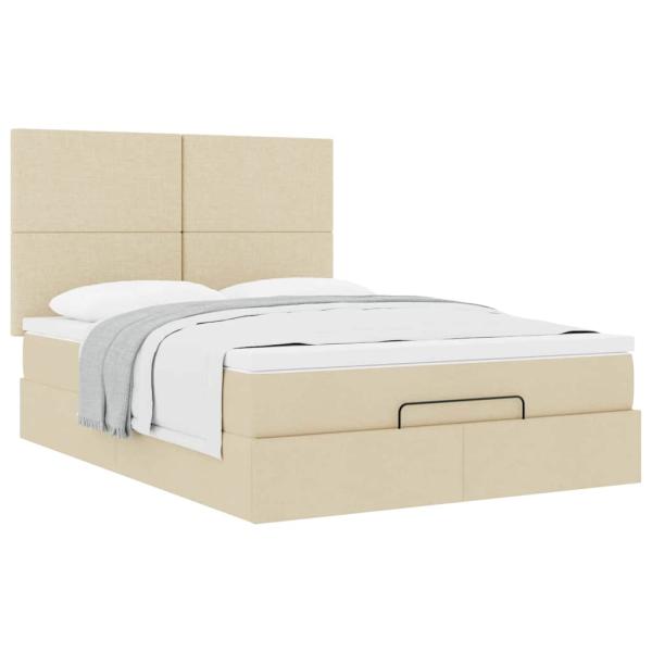 Ottoman-Bett mit Matratze Creme 140x200 cm Stoff
