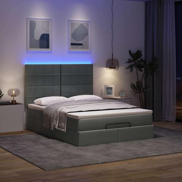 Ottoman-Bett mit Matratze & LEDs Dunkelgrau 140x200 cm Stoff