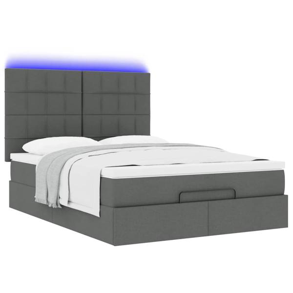 Ottoman-Bett mit Matratze & LEDs Dunkelgrau 140x200 cm Stoff