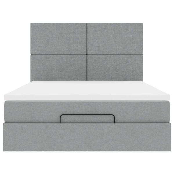 Ottoman-Bett mit Matratze & LEDs Hellgrau 140x200 cm Stoff