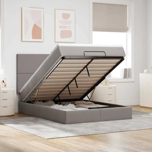 ARDEBO.de - Ottoman-Bett mit Matratze & LEDs Taupe 140x200 cm Stoff