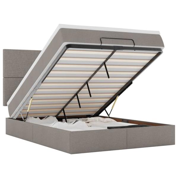 Ottoman-Bett mit Matratze & LEDs Taupe 140x200 cm Stoff
